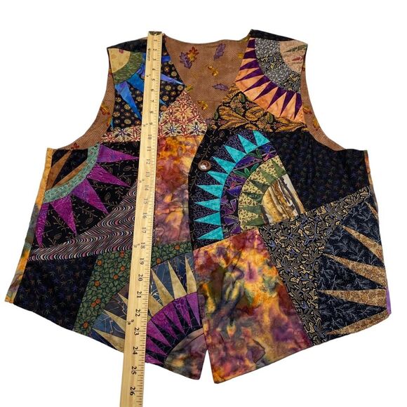 Hand Crafted Patchwork Tie-Dye Floral Print Bohemian One Button Vest Sz L/XL - Picture 9 of 16